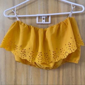 Yellow Ruffled Tube Crop Top